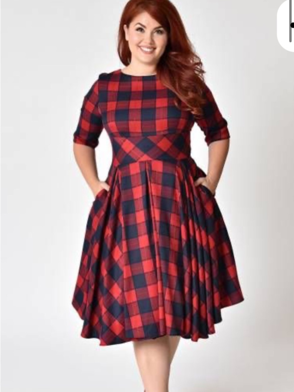 Hepburn Swing Dress Red & Navy Plaid Tartan